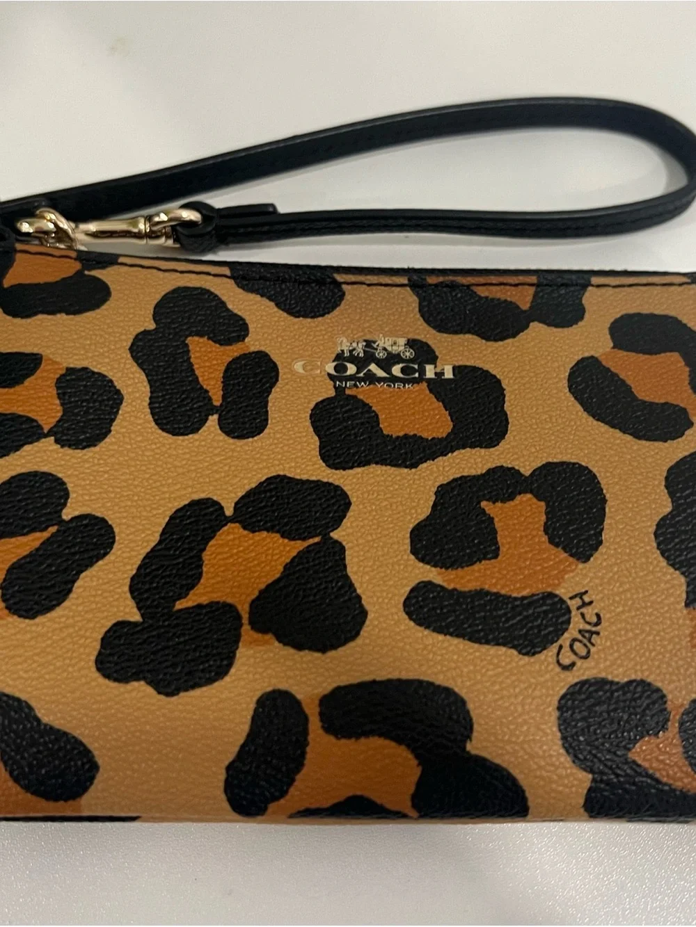 Coach Leopard Print Wristlet in Tan, Black & Brown